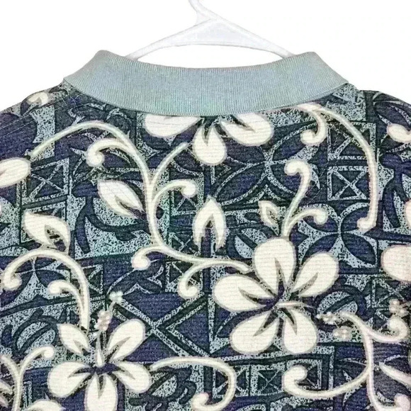 OP Sport Polo Shirt Mens Large Blue Hawaiian Floral Turtle Size XXL - Picture 7 of 11